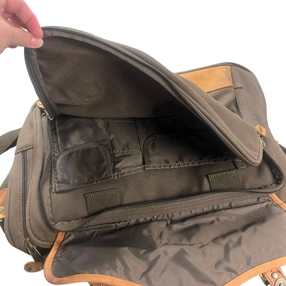 Cabelas Canvas Leather Messenger Bag Brown Briefcase Laptop Shoulder Bag 12691